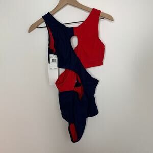 Karla Colletto Helen High-neck Mono Red Navy One Piece Swimsuit New  Size 10
